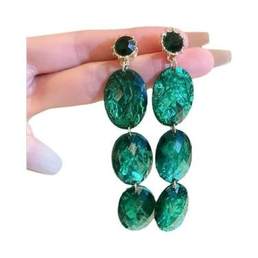 Imagem de Brincos Geométricos Verdes Para Mulheres, Joias Vintage De Luxo Em Est