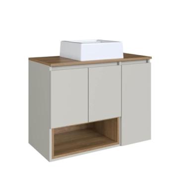 Imagem de Gabinete de Banheiro Suspenso 80cm com Cuba 3 Portas Mel/arenas Cecília Bl9220 - Faema Móveis