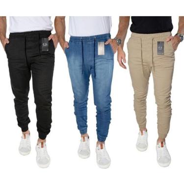 Imagem de Kit Com 3 Peças Calça Jeans Masculina Joguer Clara Escura, 42