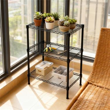 Imagem de Estante Aço 3 Prateleiras Preta 90 Cm Com Forros