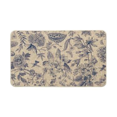 Imagem de Artoid Mode Tapete de primavera com flores florais azuis, tapete de porta para decoração de casa, tapete de interruptor discreto para ambientes internos e externos, 43 x 73 cm