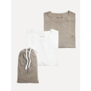 Imagem de Kit Camisetas Dudalina Malha Cáqui Escuro Listrado e Branco-Masculino
