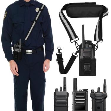 Imagem de DJAPWPX Conjunto de coldre de rádio para bombeiro, inclui cinto ajustável e alça de ombro, suporte de cinto de serviço, alça antioscilação para rádio de tamanho pequeno e médio