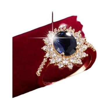 Imagem de Anel De Noivado Oval Azul Com Zircônia Cúbica Para Mulheres, Joia Vint