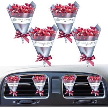 Imagem de 4 peças de buquê de flores fofas presilhas de ventilação para ambientador de carro. Mini buquê de flores secas para decoração de carro e casa clipe de ventilação automática aromatizador de ar