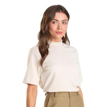 Imagem de Blusa Feminina em Malha Acetinada Dianna Bege, M, Bege