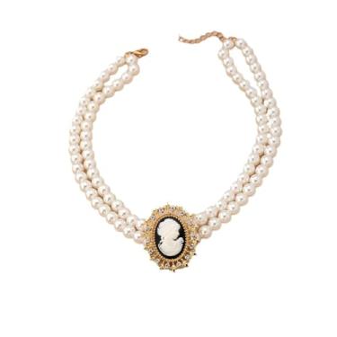 Imagem de Gargantilha com pingente de princesa de cristal, retrô, em camadas, pérolas brancas, para mulheres, moderno, vintage, camafeu vitoriano, elegante, clássico, colar de strass, Natal, aniversário, dia