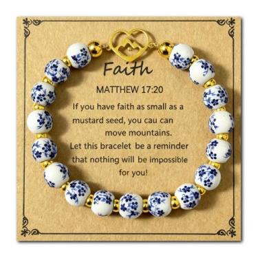Imagem de Embtrem Pulseira feminina de semente de mostarda com cruz de ouro, coração cristão, versículo bíblico, fé, movimentos inspiradores, montanhas, joias religiosas, presentes para batismo, aniversário