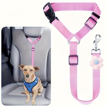 Imagem de Peitoral de segurança ajustável para animais de estimação com alça removível e design de padrão floral para gatos e cães em carros (rosa)