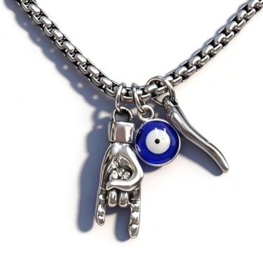 Imagem de Zurlcdye Colar de chifre italiano para mulheres, ouro, prata, cruz, olho turco, delicada, pingente fofo, colar grosso, moderno, acessórios de joias de aniversário, presentes, Aço inoxidável, Sem Pedra