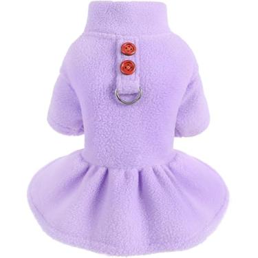Imagem de Yikeyo Vestido de suéter para cães, roupas para cães pequenos, roupas de inverno e outono, vestido para cachorrinho com anel D, vestidos quentes de lã para filhotes, pulôver para animais de estimação