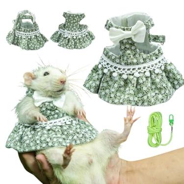 Imagem de SMOLKITH Vestido de botão xadrez rosa de rato chique – fecho de ajustável, macio e confortável, adequado para animais de estimação pequenos como porquinhos-da-índia, suricatos, esquilos (vestido verde