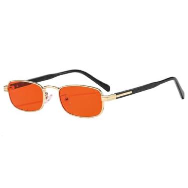 Imagem de Óculos de Sol Retrô de Luxo Femininos com Armação Pequena Retangular em Liga Metálica, Proteção Solar UV400, Ideais para Uso Externo, Lazer e Férias (C5 Dourado e Vermelho)