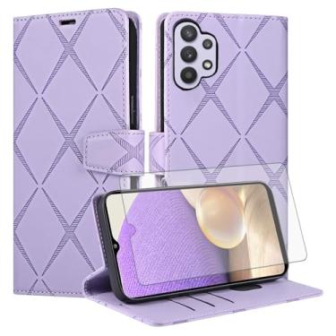 Imagem de Asuwish Capa de telefone para Samsung Galaxy A32 5G 2021 6,5 polegadas capa carteira com protetor de tela de vidro temperado PU couro sintético flip porta-cartões celular M32 G5 A 32 32A S32 SM-A326U