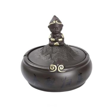 Imagem de Cinzeiros de cerâmica modernos com tampa, cinzeiro antiderrapante à prova de vento para cigarro, bandejas de cinzas de cerâmica de mesa pretas para decoração de casa, escritório, jardim, casa