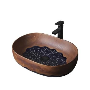 Imagem de Vessel Vanity Sink pia de banheiro 58 * 40 * 14 cm pia de vaso oval marrom porcelana cerâmica arte bacia moderna bancada