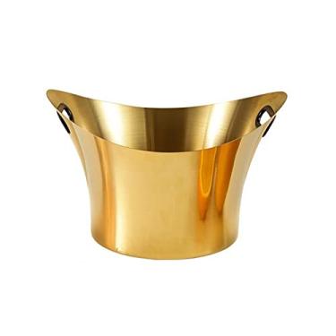 Imagem de x3anggyt5 Balde de gelo de aço inoxidável balde de gelo isolado banheira grande 9L festa tubo, balde de bebida para festas, refrigerador de gelo para vinho e cerveja, recipiente de gelo dourado