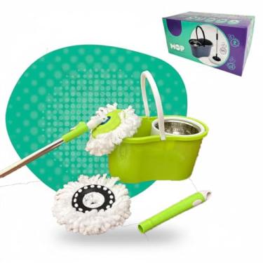 Imagem de Mop Giratório 360° Centrífugo Inox Balde de 9L, Com 2 Refis Microfibra e Secagem Rápida (Verde Limão)