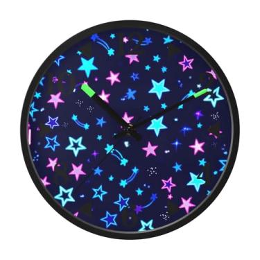 Imagem de STAYTOP Lindas estrelas coloridas LED relógio de parede para quarto com brilho noturno, relógios de parede silenciosos de 30 cm para decoração de sala de estar, controle de som, relógio de parede