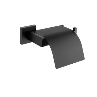 Imagem de Kit de acessórios de hardware de banheiro preto fosco prateleira de parede rack de toalha trilho cabide roupão escova de vaso sanitário rolo suporte de papel, prato, suporte de papel