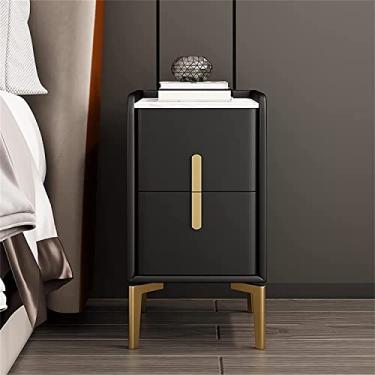 Imagem de Mesa de cabeceira de madeira preta, suporte para quarto, branco, moderno, mini armário de cabeceira com 2 gavetas, cinza, leve, luxuoso, ultra-estreito, couro italiano, armário de cabeceira 35 x 40 x