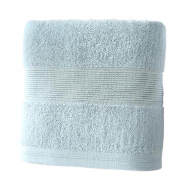 Imagem de Toalha de banho premium 100% algodão de fibra longa, toalha absorvente de secagem rápida espessa, design unissex suave para a pele para casais e hotéis (azul claro)