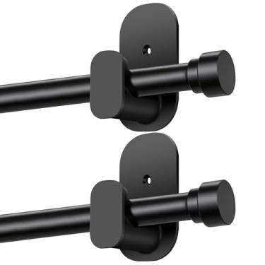Imagem de TONIAL Varão de cortina de 2,6 a 1,5 m, hastes de cortina sem perfuração de 5/8 polegadas para janelas com suportes adesivos, haste pequena ajustável para cortinas com acabamento de cilindro duplo
