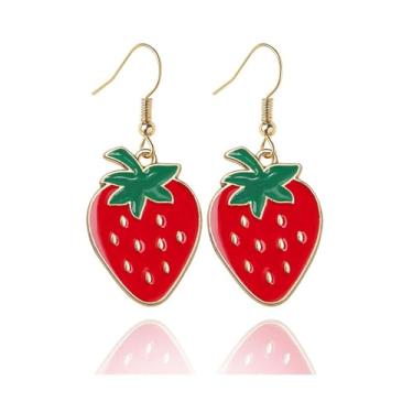 Imagem de Lindos brincos de acrílico com pingente de morango para mulheres, presentes de aniversário, férias, presente de verão, One Size, Acrílico, Sem pedra preciosa