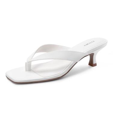 Imagem de FITORY Chinelo feminino sexy com salto gatinho, bico aberto quadrado, salto baixo, salto tanga confortável para tamanho casual 6-11, Branco, 41