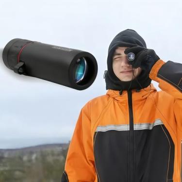 Imagem de Telescópio monocular com ampliação de 8 x, lente objetiva de 21 mm, corpo de borracha durável, design compacto para caminhadas, acampamento, observação de pássaros, preto
