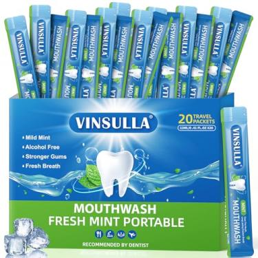 Imagem de VINSULLA Enxaguante bucal tamanho viagem – pacotes portáteis, sem álcool e flúor, sabor fresco de menta, tiras descartáveis de higiene bucal para higiene em movimento (20 ml, menta)