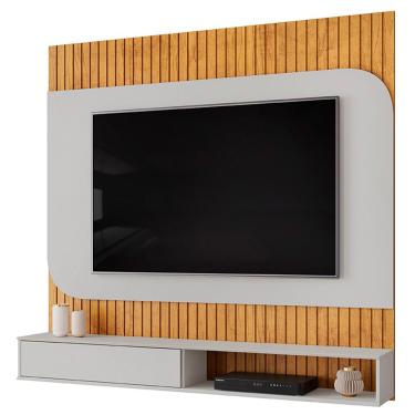 Imagem de Painel Ripado TV 65 Pol com Bancada Suspensa 150cm Ezra D05 Cedro Bali - Lyam Decor
