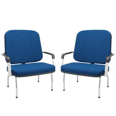 Imagem de Kit 02 Cadeiras de Escritório Recepção com Braço Fixa Cromada Magno P03 Crepe Azul - Lyam Decor