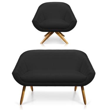 Imagem de Kit 01 Namoradeira 02 Lugares E 01 Poltrona Giratória Giovana Corino Preto