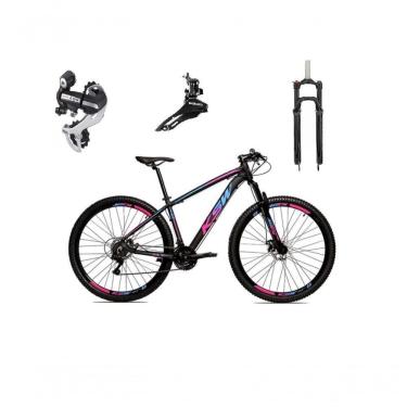 Imagem de Bicicleta Aro 29 Ksw Xlt 24v Câmbio Shimano Acera K7 Garfo Trava Freio A Disco - Preto-pink-azul Tam.19