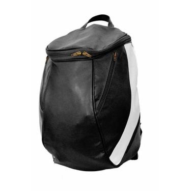 Imagem de Mochila Masculina De Couro Grande Cor Preto Com Faixa Branca? Sim