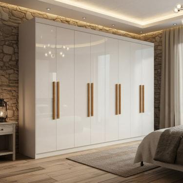 Imagem de Guarda-roupa 8 Portas com Puxador Mdf 50cm Albert Branco