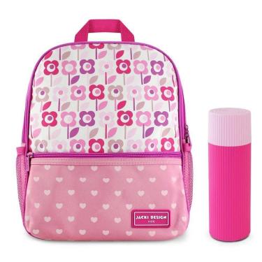 Imagem de Kit Mochila Infantil + Porta Acessórios Jacki Design Rosa Flor