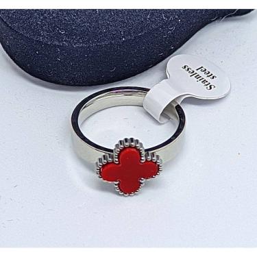 Imagem de Anel aliança Aço Inoxidável Trevo quatro folhas Preto Branco Vermelho Verde Inox Prateado Luxo Inspiração Blogueira