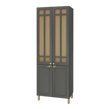 Imagem de Paneleiro 80Cm 4 Portas Com Vidro Indekes Firenze Chumbo