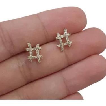 Imagem de Brinco Pequeno Infantil Hashtag Pedra Zirconia Folheado Ouro - De Cast