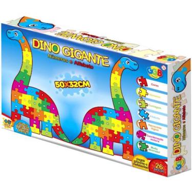 Imagem de Quebra Cabeça Infantil Dinossauro 26 Peças Numeros Letras - GGB Brinqu