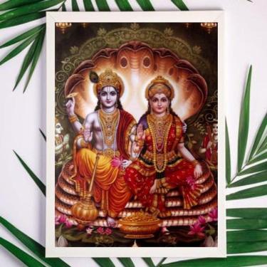 Imagem de Quadro Lakshmi e Vishnu 45x34cm - Vidro e Moldura Branca