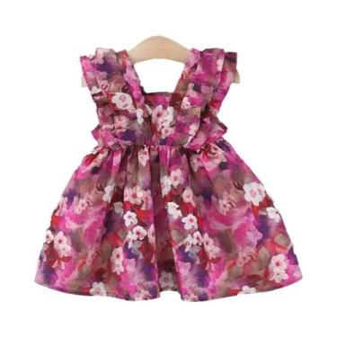 Imagem de Vestido De Algodão Com Flores Roxas Para Bebês, Roupa De Verão Sem Man