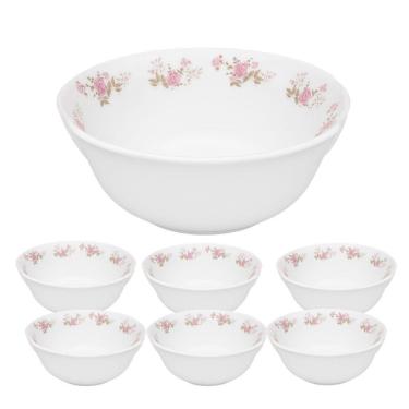 Imagem de Jogo De Sobremesa De Vidro 1 Tigela 1400ml E 6 Bowls 400ml Branco Em Casa Tem