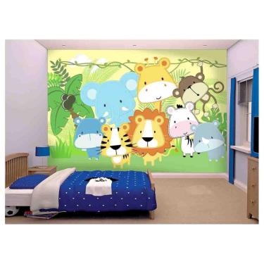 Imagem de Papel De Parede Leão Girafa Zoo Safari Baby  Azs72