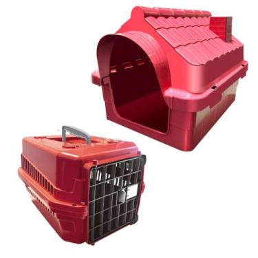 Imagem de Caixa de Transporte + Casinha Cachorros Pequeno Vermelho N1 - MecPet