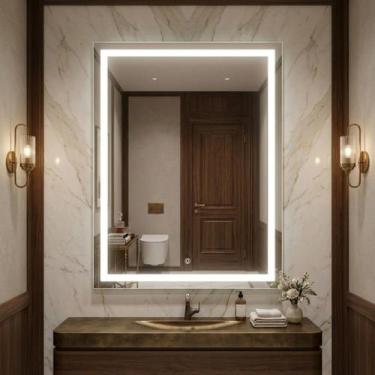 Imagem de Espelho Decorativo Retangular Jateado 70x90cm Iluminado Com Luz Led Te