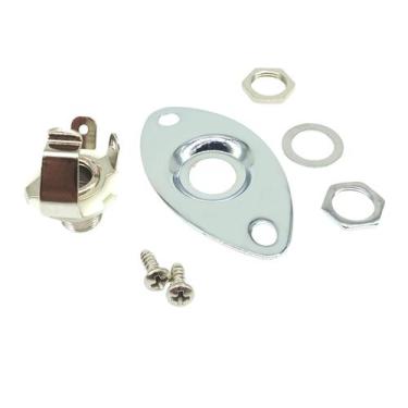Imagem de Jack Plate guitarra oval curvo olhal Cromado completo MXP600