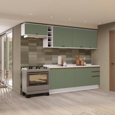 Imagem de Armário De Cozinha Completa 100% Mdf 300cm Branco/verde Celeste Kappes